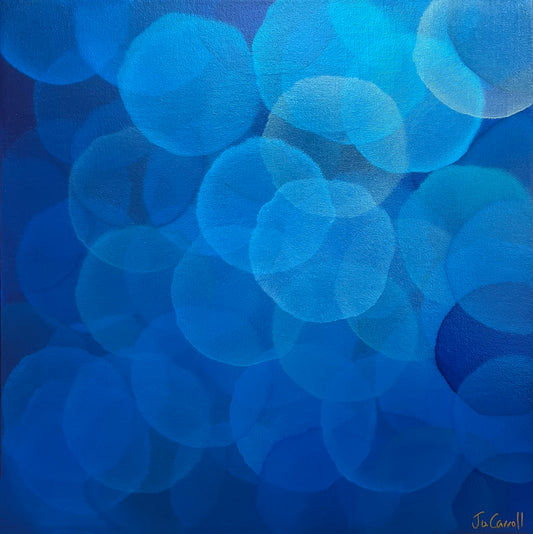 Abstract calming blue artwork with orbs