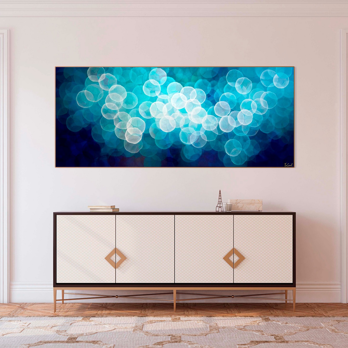 Soft, calming gentle tones of blue. Abstract ethereal artwork by Australian artist Jo Carroll.