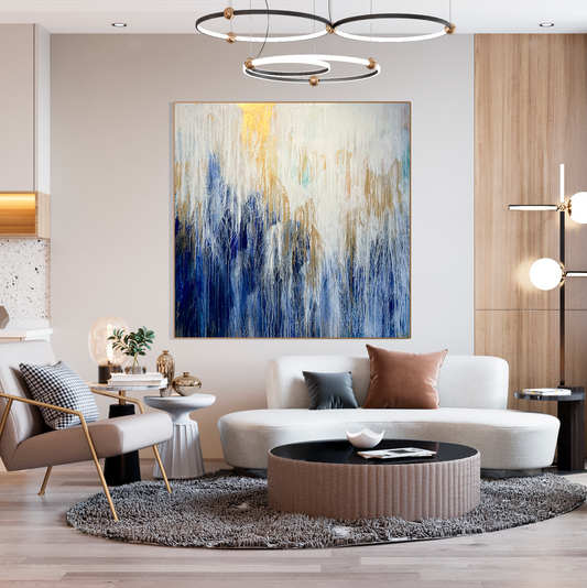 "Finding Flow Within" is an abstract artwork that invites viewers on a journey of introspection and inner exploration. The piece features a mesmerising array of flowing drips, each movement capturing the essence of fluidity and motion. As the drips cascade across the canvas, they create intricate patterns and textures, leading the viewer's gaze on a tranquil voyage inward. Calming, relaxing, beautiful affordable art.