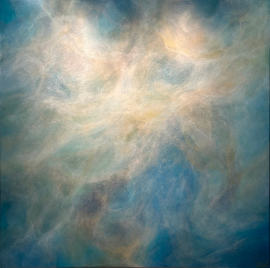 Crafted with a palette of calming hues, including soft blues, gentle greens, and ethereal whites, "Captivation" evokes a sense of serenity and introspection. Each brushstroke flows effortlessly across the canvas, creating layers of depth and texture that draw the eye in and invite exploration.